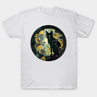 Cute Adorable Black Cat and Floral Design Collection for Cat Lovers T-Shirt